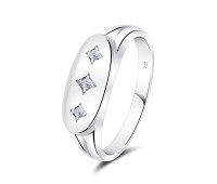 Plain Shape of Three Blink CZ Stone Silver Ring NSR-4040